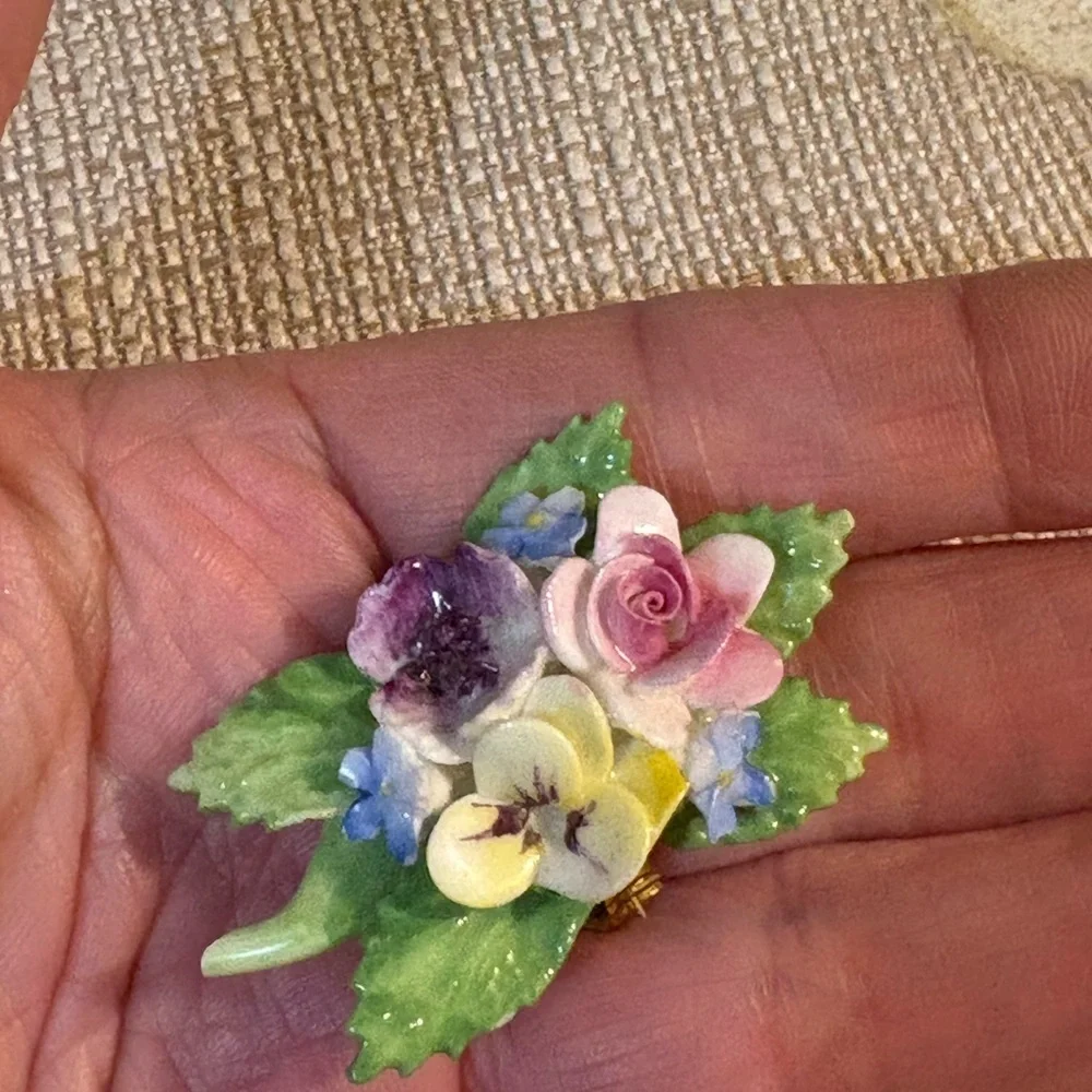 Vintage 1970’s  Royal Adderley Floral Hand-Painted Porcelain brooch